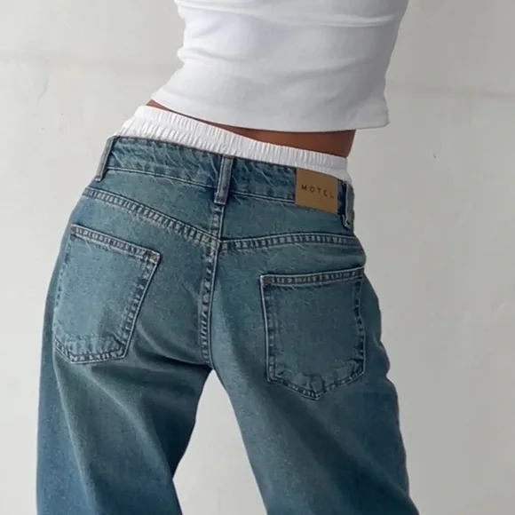 Motel Rocks - Roomy Extra Wide Low Rise Jeans in Vintage Blue Green - Picture 5 of 10